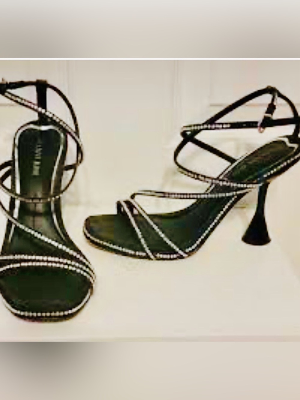 Gianni Bini Dericka Rhinestone Black Ankle Sandals strappy 3.93-Heel Retail $99